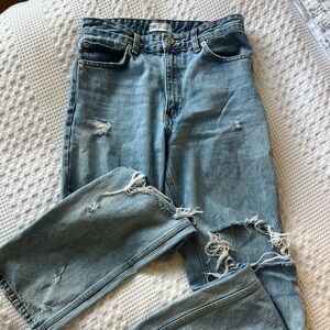 Zara straight wide leg light wash ripped jeans